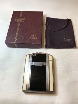 Vintage Ronson Enamel Silver Tone Lighter Cigarette Holder,  Bag,  Box,  Instructions