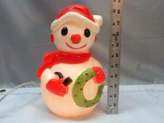 Vtg " Union " Lighted Snowman Hard Plastic Wreath & Pipe Blow Mold - 10 - 1/2 " Tall