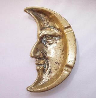Antique/vintage Large Bronze/brass Half Man In The Moon Ashtray/dish Art Deco