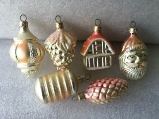 Set Of 6 Vintage Christmas Ornaments Pink Ivory Champagne Santa House 2’’tall