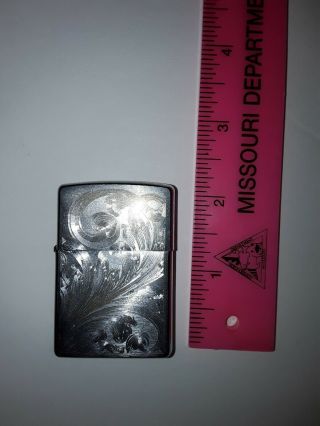 Vintage Zippo Lighter Silver Colored With Engraved Wave Design
