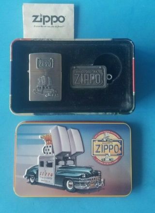 1998 Zippo Car & Keychain Zippo Lighter In Decorative Tin,  1947 Chrysler