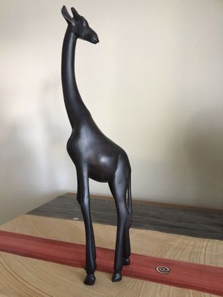 Vintage Hand Carved Wooden South African Giraffe And Rhino With Stands