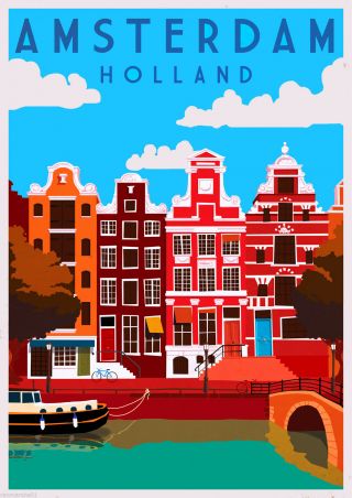 Amsterdam Dutch Holland Netherlands Europe Travel Art Poster Advertisement