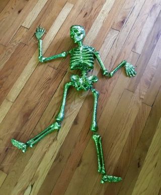 Skeleton In Sparkle Green 3 Feet/foot Tall Poseable And Hangable Pre - Owned