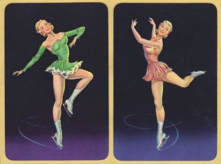 2 Single Vintage Swap/playing Cards Sport Ladies Ice Skater Pin Ups