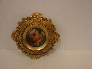 Antique Gold Metal Filigree Frame With Religious Madonna & Child