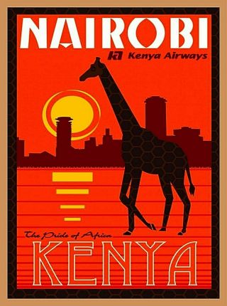 Nairobi Kenya Airways Africa Vintage Travel Wall Advertisement Poster Print