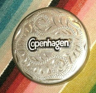 Vintage Silver Copenhagen Lid Chew Tobacco Snuff Dip Can Lid Western Flair Usa