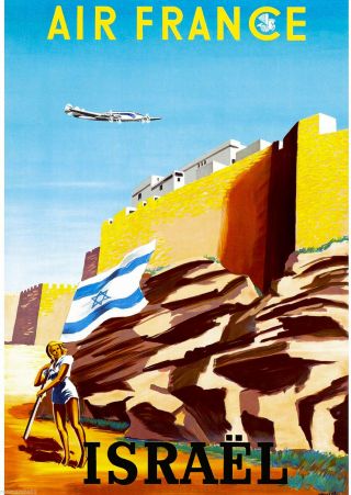 Israel Palestine Holy Land Airplane Vintage Travel Advertisement Art Poster