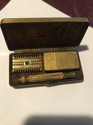 Vintage Gillette Gold Safety Razor In Gold Case.  Antique Razors.  Others Listed