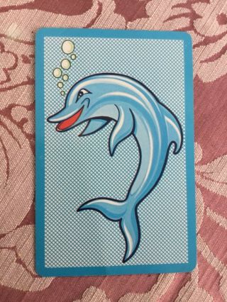 Vintage Playing Card 1970s Wiggly Wavy Waves Dolphin Swap Card Blank Back