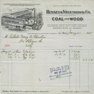 1915 Billhead Letterhead Hencken & Willenbrock Company York Ny Coal Rb102