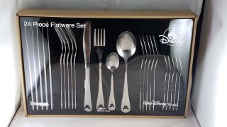 Disney Parks 24 Piece Flatware Set Dinner Utensils Kitchen Mickey Mouse Icon