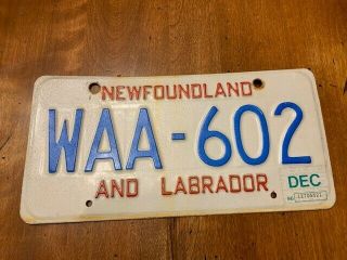 Newfoundland Labrador Wrecker Tow Truck License Plate Waa 602 1982 Base
