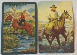 Playing Swap Cards = 2 Single Vintage Us Blank Back Cowboys & Horses