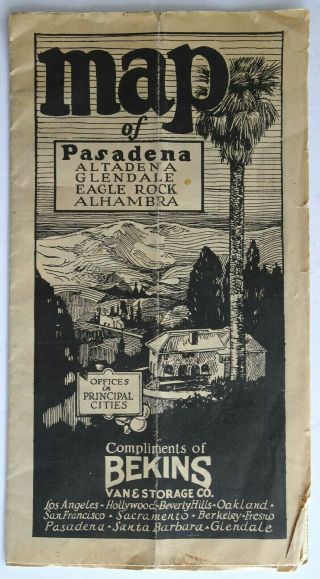 Bekins Advertisement Map Pasadena Los Angeles Hollywood California 1930’s