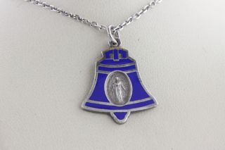 Vtg Blue Enamel Sterling Silver 925 Mary Lady Of The Bell Miraculous Medal Charm