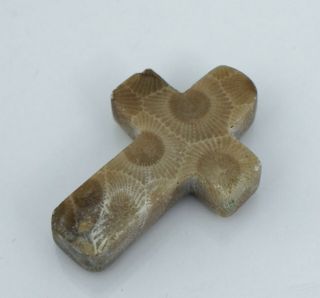 Antique Carved Petoskey Stone Cross Vintage Fossilized Coral