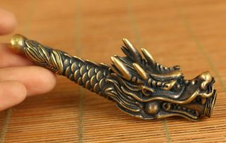 Old Brass Hand Carving Dragon Head Statue Figue Smoking Tool Exquisite Gift