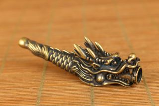 old brass hand carving dragon head statue figue Smoking tool exquisite gift 2