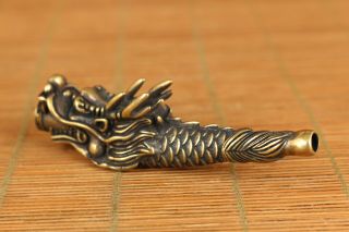old brass hand carving dragon head statue figue Smoking tool exquisite gift 4