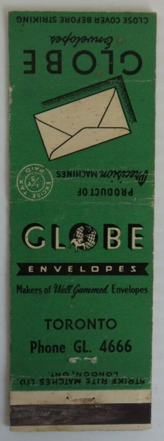 Vintage Globe Envelopes Toronto Matchbook Cover (inv24980)