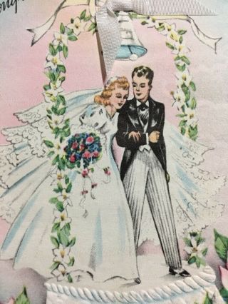 1940s Bride Groom Wedding Cake Topper Bow Vintage Greeting Card 2
