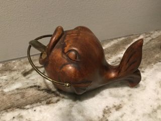 1956 Treasure Craft - Fish Shape Ashtray - Ceramic With Metal Rest