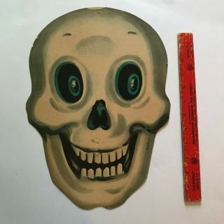 14 In.  Old Vintage Halloween Cardboard Diecut Die Cut Out Skull Dennison