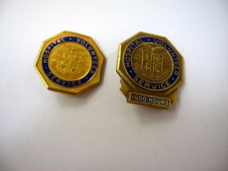 2 Vintage Collectible Pins: Hospital Volunteer Service & 1000 Hours