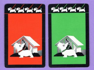 2 Single Swap Playing Cards White Scotty Terriers Dogs House Deco Vintage Linen