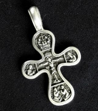 Russian Greek Orthodox Cross Charm Sterling Silver Crucifix 925 Sample Antique