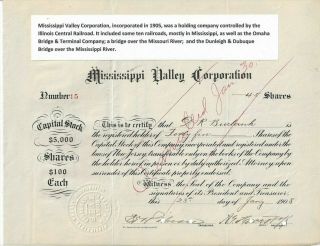 Stk Mississippi Valley Corp.  Illinois Central Rr Holding Co.  1908 15 In Miss. ,