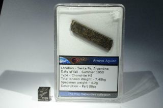 Arroyo Aguiar Meteorite 4.  2g Part Slice.  A H5 Chondrite Fell 1950 Argentina