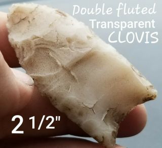 Authentic Double Fluted Clovis Arrowhead Spear Point Indian Artifact Mo 2.  5 "