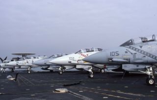 Kodachrome 35mm Slide Of F - 14 Tomcat Line Up Us Navy Uss America 1985