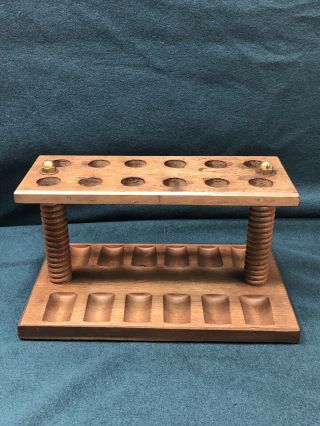 Vintage Wood Tobacco Pipe Stand Holds 12