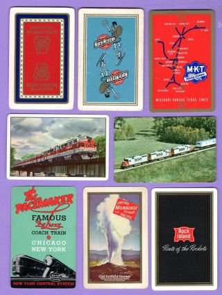 8 Single Swap Playing Cards Train Ads Railroad Lines Deco Vintage Transportation