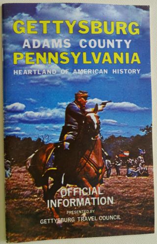 Vintage 1975 Gettysburg Adams County Pa Travel Brochure,  Map,  Color Photos