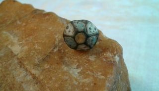 Antique Medieval Viking - Age Bronze Button Fastener Inlaid With 3 - Color Enamel