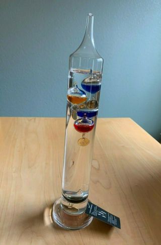Glass Galileo Thermometer 13 Inch 5 Floating Color Temperature Vessels Bulbs