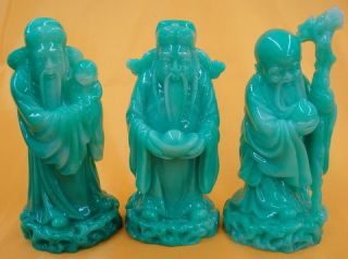 Jade Green Color Feng Shui Three Deitie Fuk Luk Sau Statue