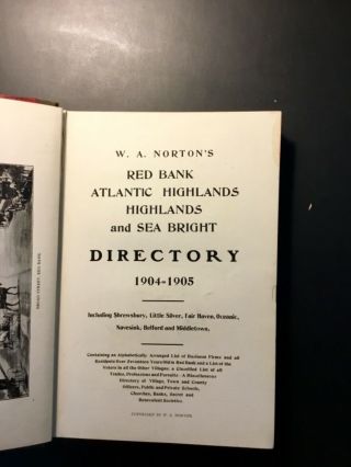 Rare 1904 - 05 W.  A.  Norton’s Directory - Red Bank,  Etc.  Nj Historical Memorabilia