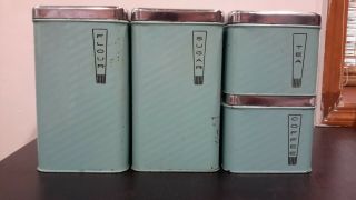 Vintage Lincoln Beauty Ware Kitchen Canisters Turquoise