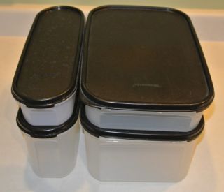 Tupperware Modular Mates 2 Rectangle 2 Ovals Containers Black Seals Clear