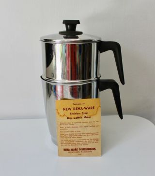 Vintage Stainless Steel Rena - Ware / Rena Ware Drip Coffee Maker W Instructions