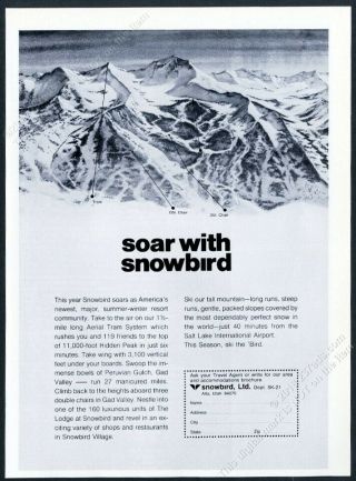 1971 Snowbird Ski Area Utah Mountain Trails Lift Tram Map Vintage Print Ad