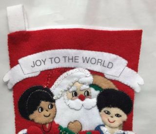 Finished Completed Christmas Stocking Felt Sequin Children On Santas Lap vtg 2