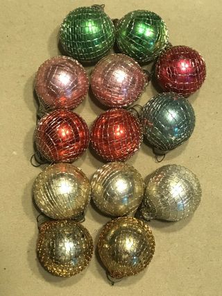 13 Vintage Wire Wrapped Feather Tree Mercury Glass Christmas Ornaments